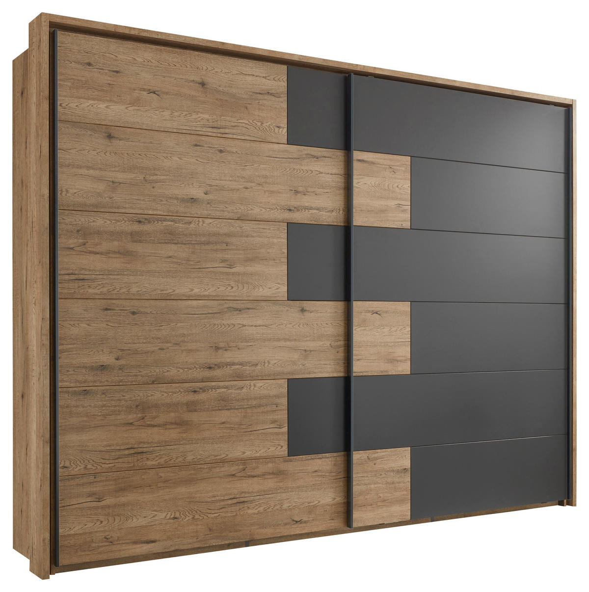 DULAP CU UȘI CULISANTE in grafit, culoare lemn stejar  - culoare lemn stejar/grafit, Konventionell, metal/material pe bază de lemn (280/215/60cm) - Hom`in