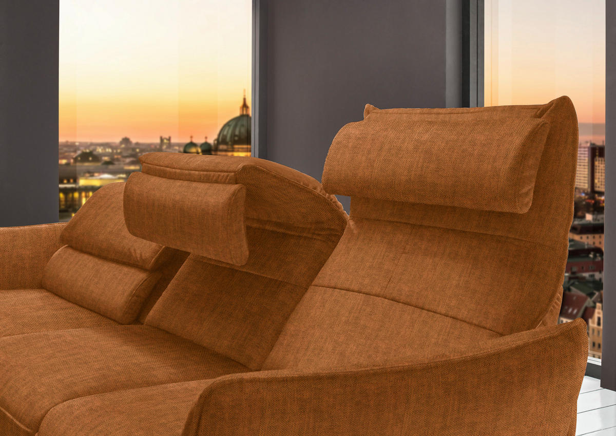 ECKSOFA in Velours Cognac  - Cognac/Schwarz, Design, Textil/Metall (153/283cm) - Valdera