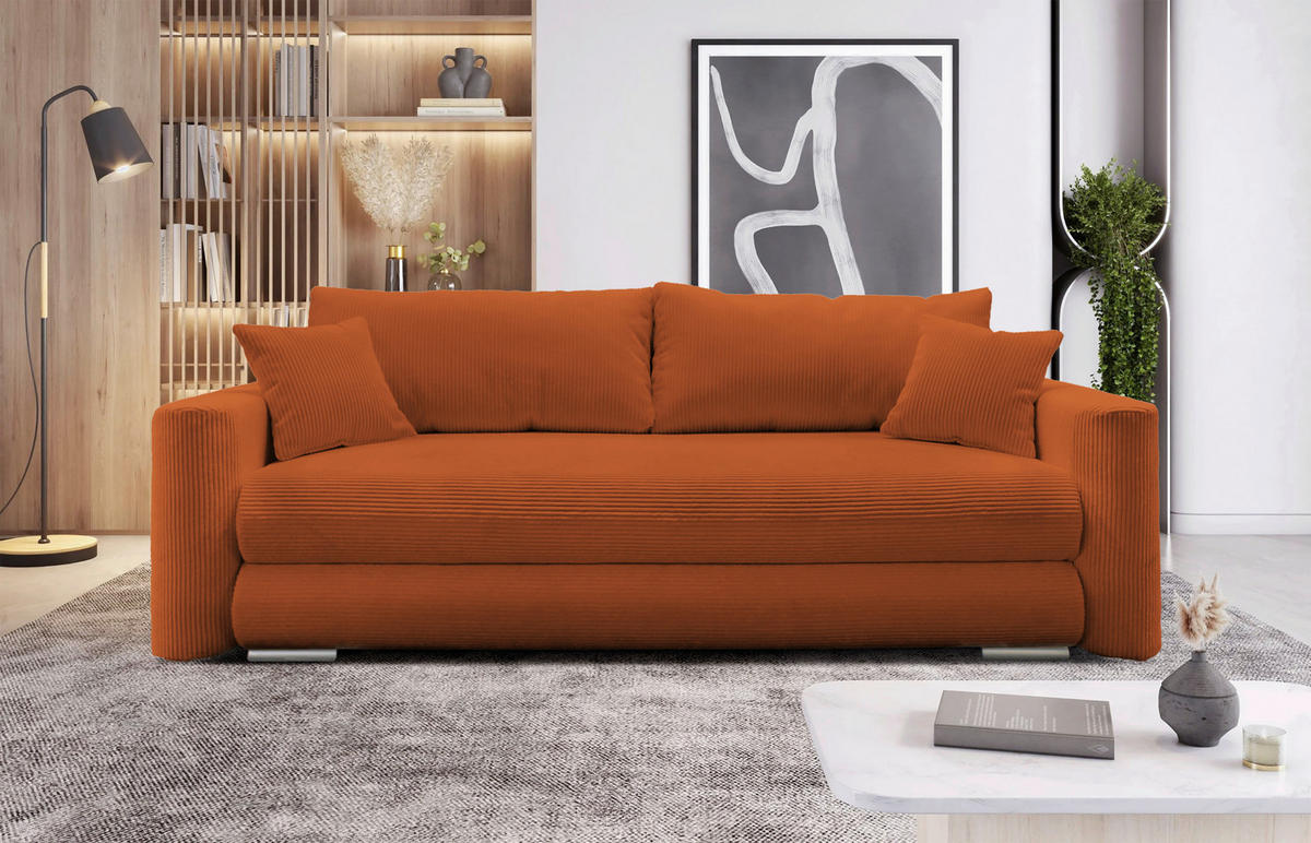 SCHLAFSOFA in Cord Kupferfarben  - Silberfarben/Kupferfarben, Design, Kunststoff/Textil (232/88/105cm) - MID.YOU