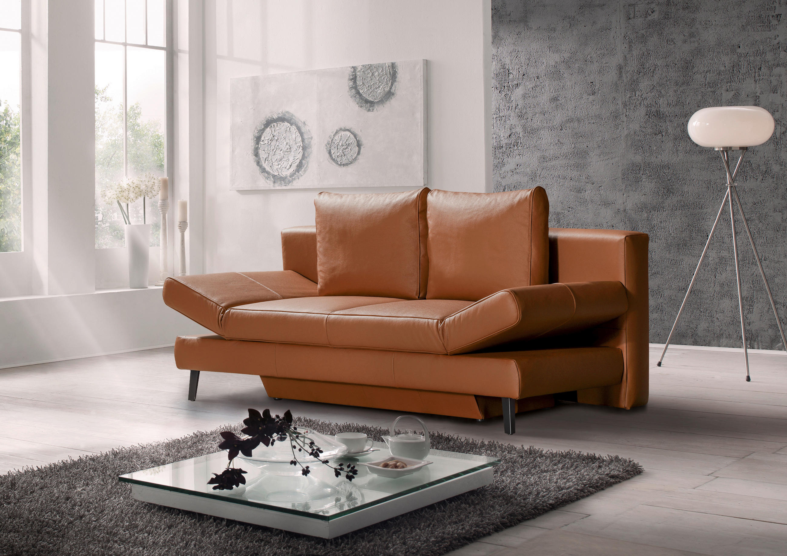 SCHLAFSOFA Braun Echtleder  - Schwarz/Braun, Design, Leder/Metall (200/85/90cm) - Novel