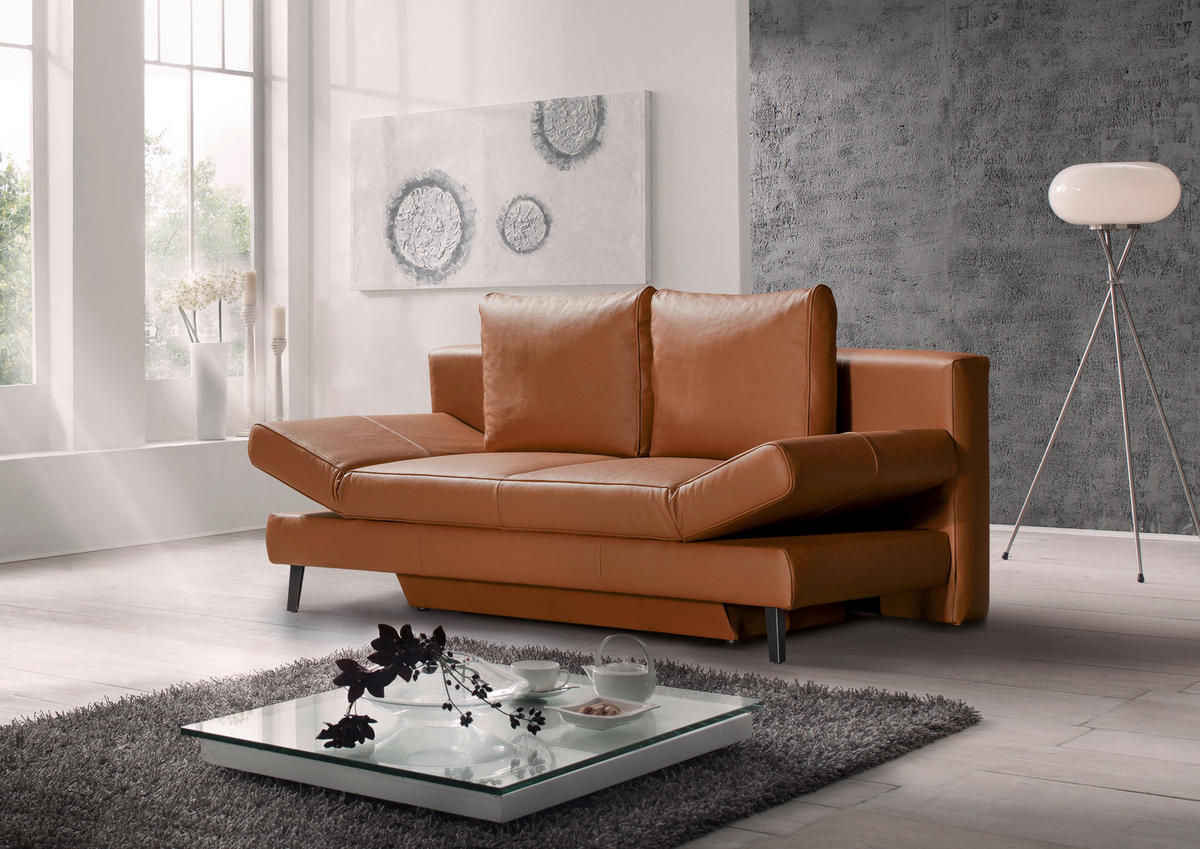 SCHLAFSOFA in Echtleder Braun  - Schwarz/Braun, Design, Leder/Metall (200/85/90cm) - Novel