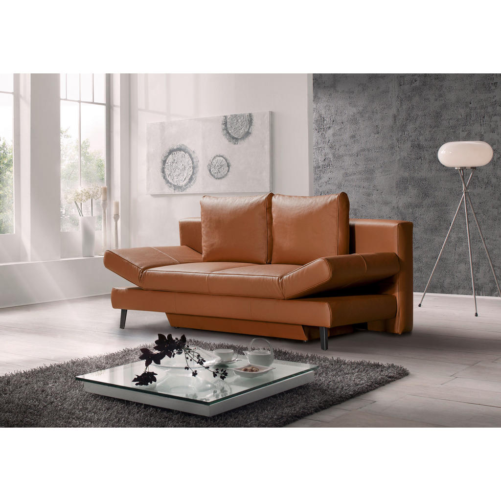 Thumbnail - Novel Schlafsofa, Braun, Leder, Echtleder, Rindleder, Uni, 2-Sitzer, 200x85x90 cm, Lederauswahl, Schlafen auf Sitzhöhe, ...