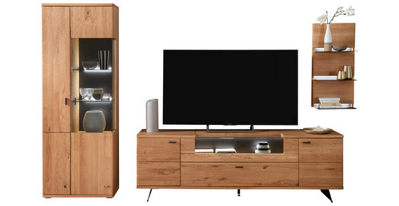 WOHNWAND 3-teilig  in Eichefarben  320/209/50 cm  - Eichefarben/Anthrazit, Natur, Glas/Holz (320/209/50cm) - Linea Natura