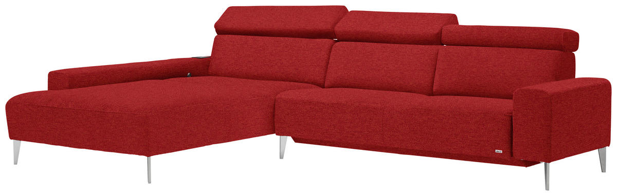 ECKSOFA in Webstoff Rot  205/308 cm  - Rot/Alufarben, Design, Textil/Metall (205/308cm) - Sedda