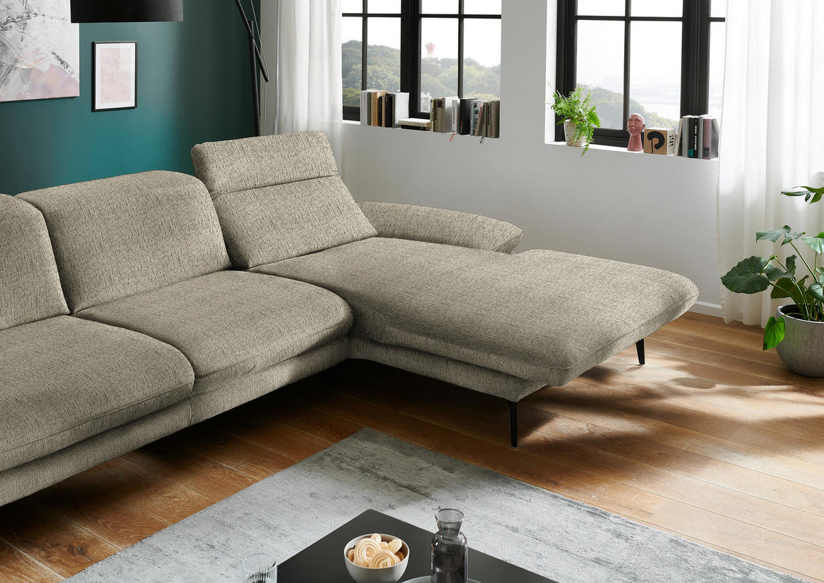 ECKSOFA in Chenille Olivgrün  - Schwarz/Olivgrün, Design, Textil/Metall (319/188cm) - Beldomo System