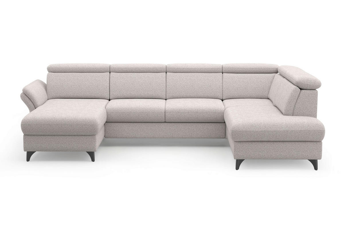 WOHNLANDSCHAFT GLENDALE E Silberfarben Chenille  - Silberfarben/Schwarz, KONVENTIONELL, Textil/Metall (166/321/193cm) - Sit & More