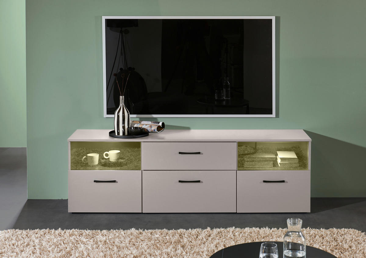 LOWBOARD  in 180/55/38 cm  - Kaschmir/Schwarz, Design, Glas/Holzwerkstoff (180/55/38cm) - MID.YOU