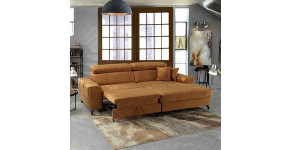 ECKSOFA in Velours Orange  - Schwarz/Orange, Design, Textil/Metall (267/181cm) - Carryhome