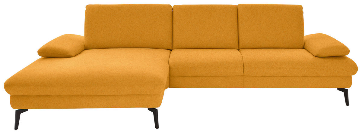 ECKSOFA in Chenille, Mikrofaser Currygelb  - Currygelb/Schwarz, Design, Textil/Metall (157/299cm) - Dieter Knoll