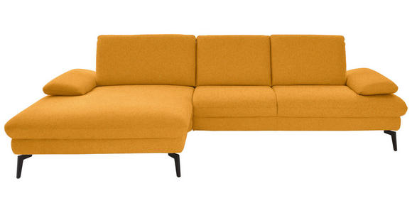 ECKSOFA in Chenille, Mikrofaser Currygelb  - Currygelb/Schwarz, Design, Textil/Metall (157/299cm) - Dieter Knoll