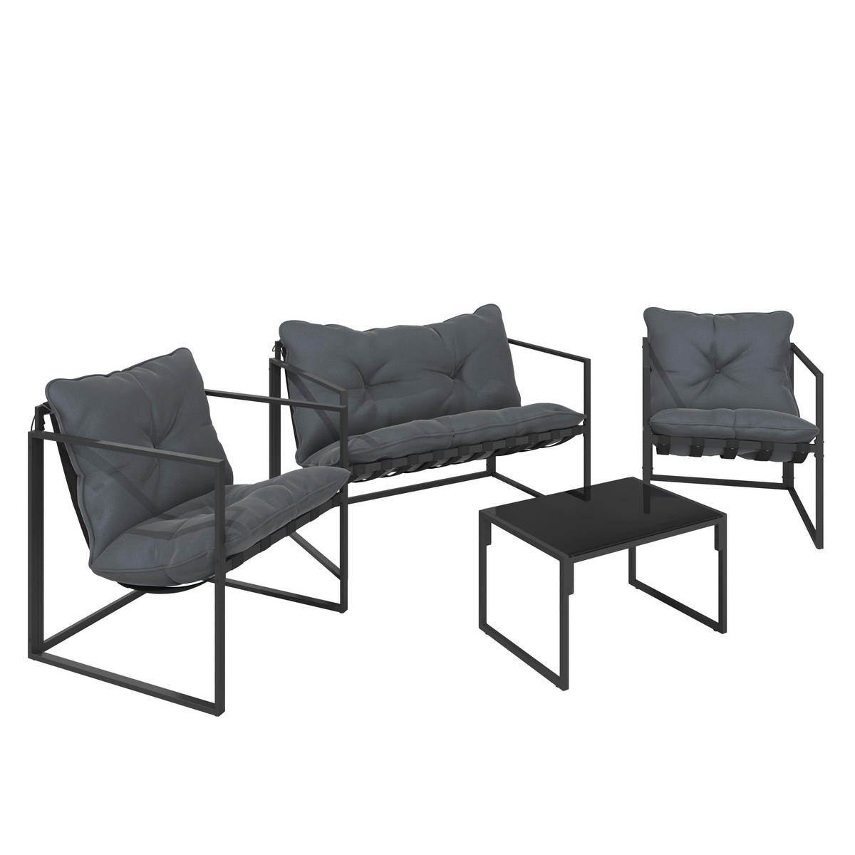 LOUNGE ÉTKEZŐGARNITÚRA 4 részes   114/67/70 cm  - fekete/sötétszürke, Trend, Üveg/textil (114/67/70cm) - Ambia Garden