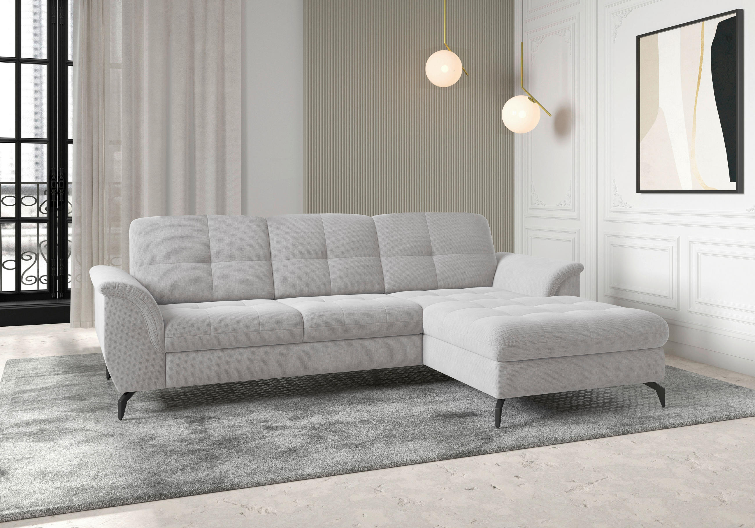 ECKSOFA in Flachgewebe Silberfarben  - Silberfarben/Schwarz, Modern, Textil/Metall (262/164cm) - Sit & More
