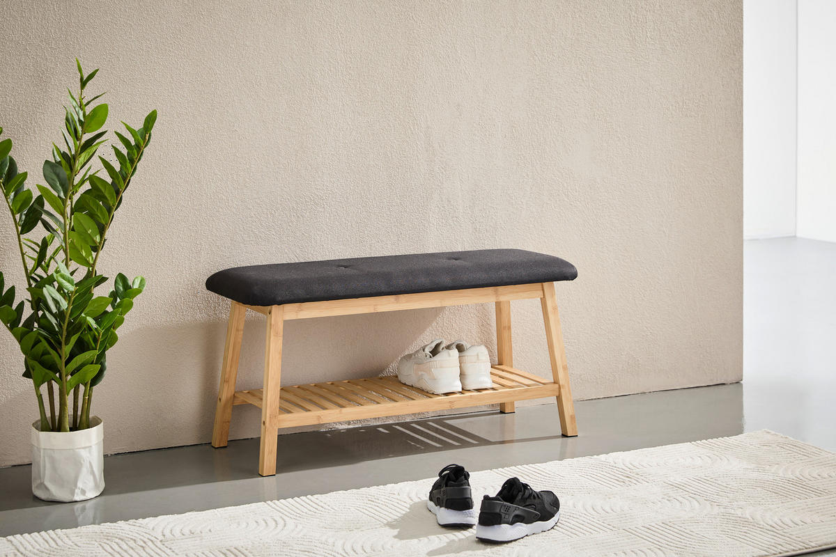 SCHUHBANK Naturfarben, Schwarz  - Schwarz/Naturfarben, Basics, Naturmaterialien/Textil (90/44.5/34.5cm) - Carryhome
