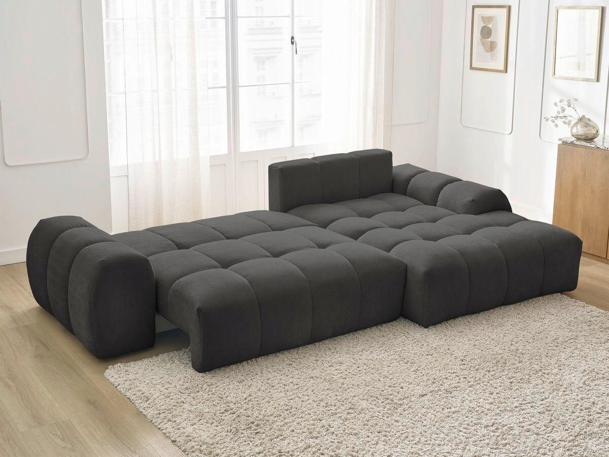 ECKSCHLAFSOFA EVEREST  mit Rücken echt, Armteil links, Armteil rechts Struktur Schwarz  - Schwarz, MODERN, Kunststoff/Textil (318/180cm) - Livetastic