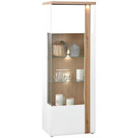 VITRINE in Eichefarben, Weiß Hochglanz  - Chromfarben/Eichefarben, MODERN, Glas/Holzwerkstoff (66,5/196/43,2cm)