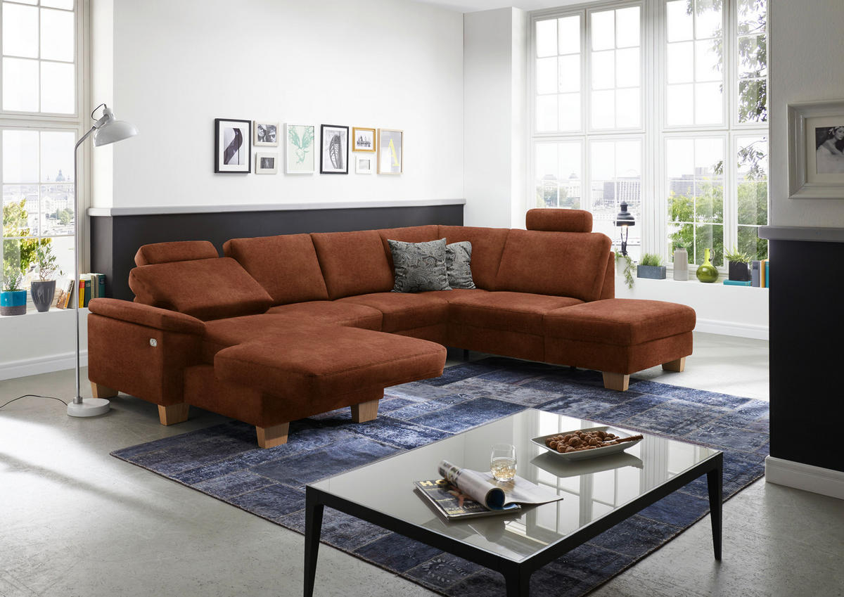 WOHNLANDSCHAFT in Velours Kupferfarben  - Eichefarben/Kupferfarben, Konventionell, Holz/Textil (167/316/235cm) - Beldomo System
