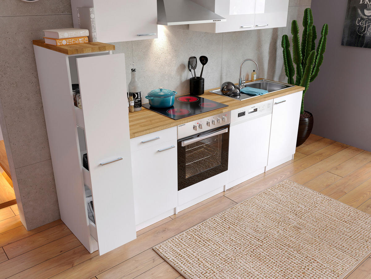 KÜCHENBLOCK 250 cm   in Weiss  - Weiss/Edelstahlfarben, Basics, Holzwerkstoff/Metall (250cm) - Respekta