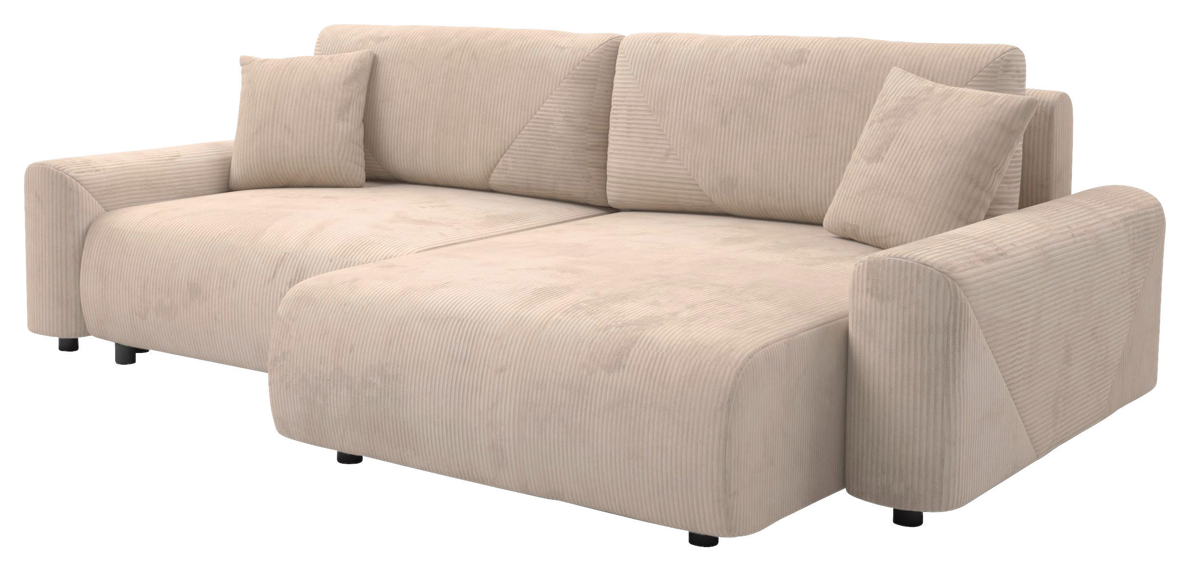 Ecksofa inkl. Funktionen Beige Cord  - Beige/Schwarz, MODERN, Kunststoff/Textil (238/168cm) - Stylife