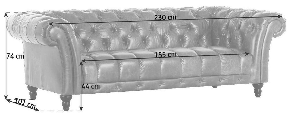 CHESTERFIELD-SOFA in Echtleder Currygelb  - Currygelb/Dunkelbraun, Lifestyle, Leder/Holz (230/74/101cm) - Livetastic