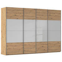 SCHWEBETÜRENSCHRANK 316/223/68 cm 4-türig Grau, Eiche Artisan  - Chromfarben/Eiche Artisan, KONVENTIONELL, Glas/Holzwerkstoff (316/223/68cm) - Novel