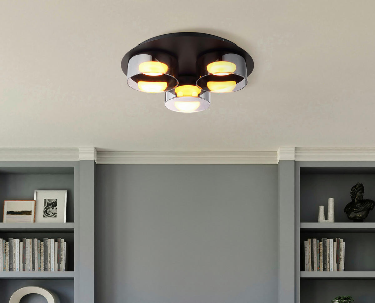 STROPNÍ LED SVÍTIDLO, 35/9 cm  - šedá/černá, Design, kov/sklo (35/9cm) - Globo