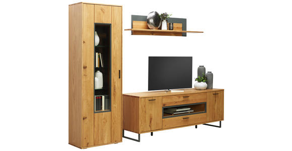 WOHNWAND in Eichefarben - Eichefarben/Silberfarben, KONVENTIONELL, Glas/Holz (263/200/50cm) - Cantus