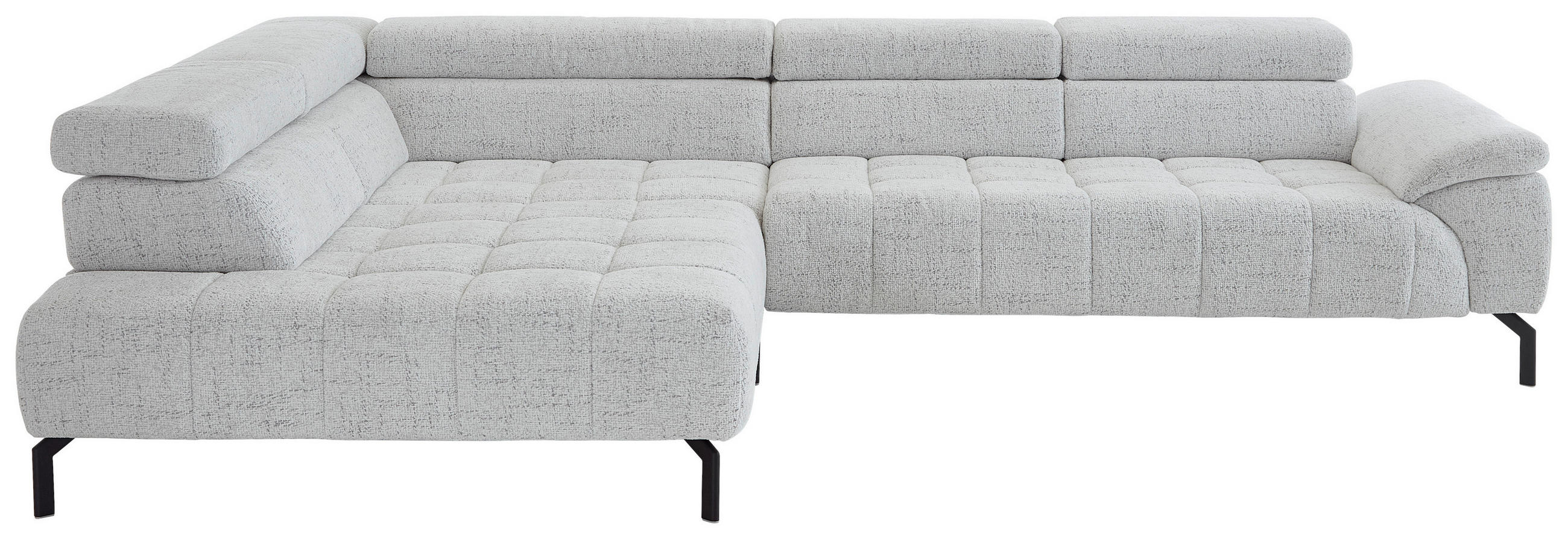 ECKSOFA Grauweiß Chenille Rücken echt, Kopfteilverstellung  - Grauweiß/Schwarz, Design, Textil/Metall (222/323cm) - Beldomo Style