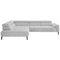 ECKSOFA Grauweiß Chenille Rücken echt, Kopfteilverstellung  - Grauweiß/Schwarz, Design, Textil/Metall (222/323cm) - Beldomo Style