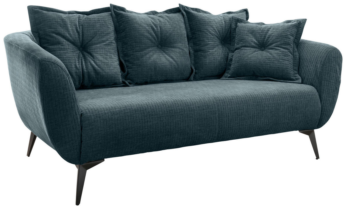 2,5-SITZER in Mikrofaser Blau  - Blau/Schwarz, Modern, Textil/Metall (196/94/103cm) - Livetastic