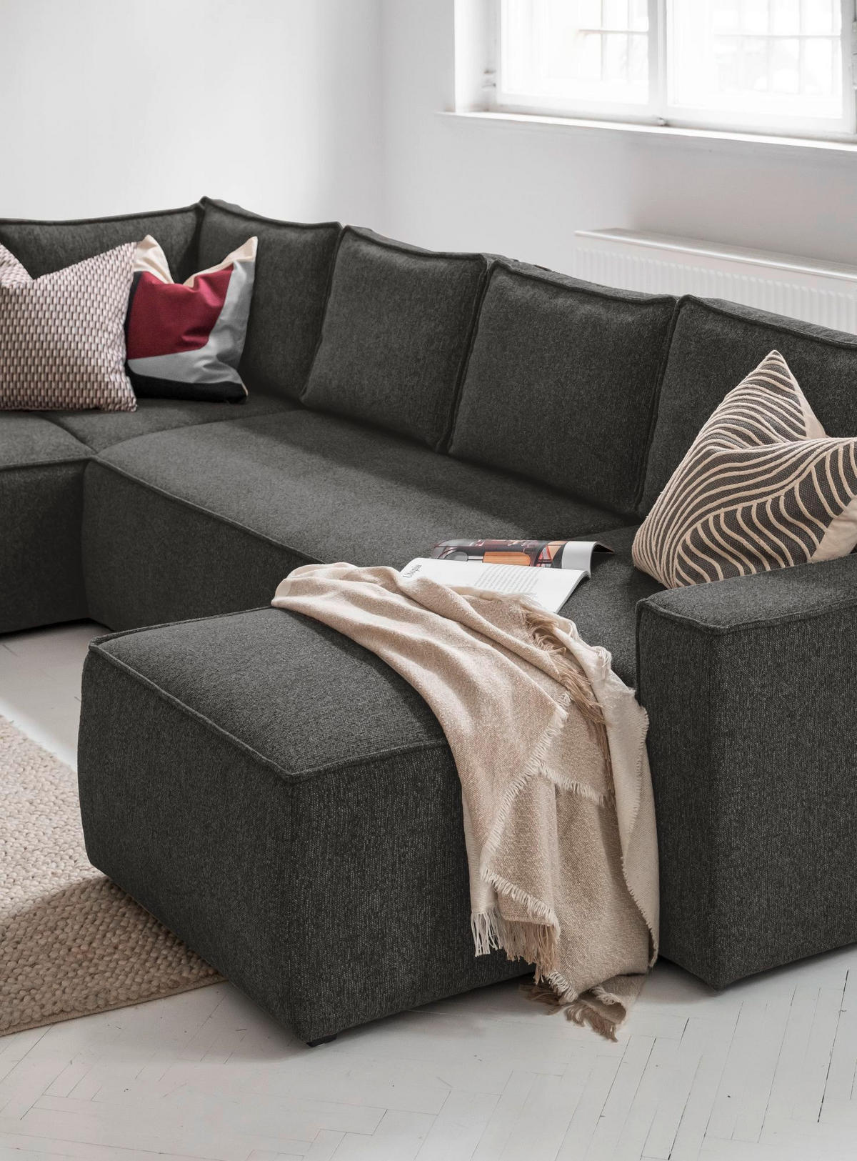 WOHNLANDSCHAFT in Dunkelgrau  - Weiss/Dunkelgrau, Design, Kunststoff/Textil (194/322/156cm) - MID.YOU