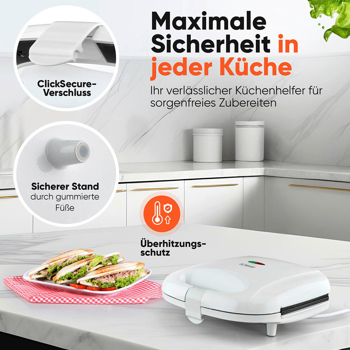 SANDWICHTOASTER  - Weiß, Basics, Kunststoff/Metall (22.7/8.3/20.7cm) - Bomann