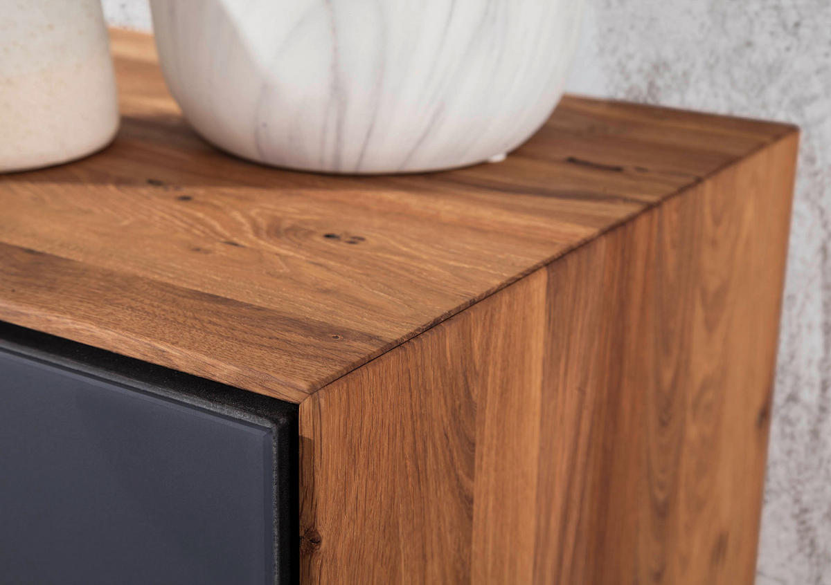 SCHUHSCHRANK Asteiche massiv Anthrazit, Eichefarben  - Eichefarben/Anthrazit, MODERN, Glas/Holz (72/112/37cm) - Linea Natura