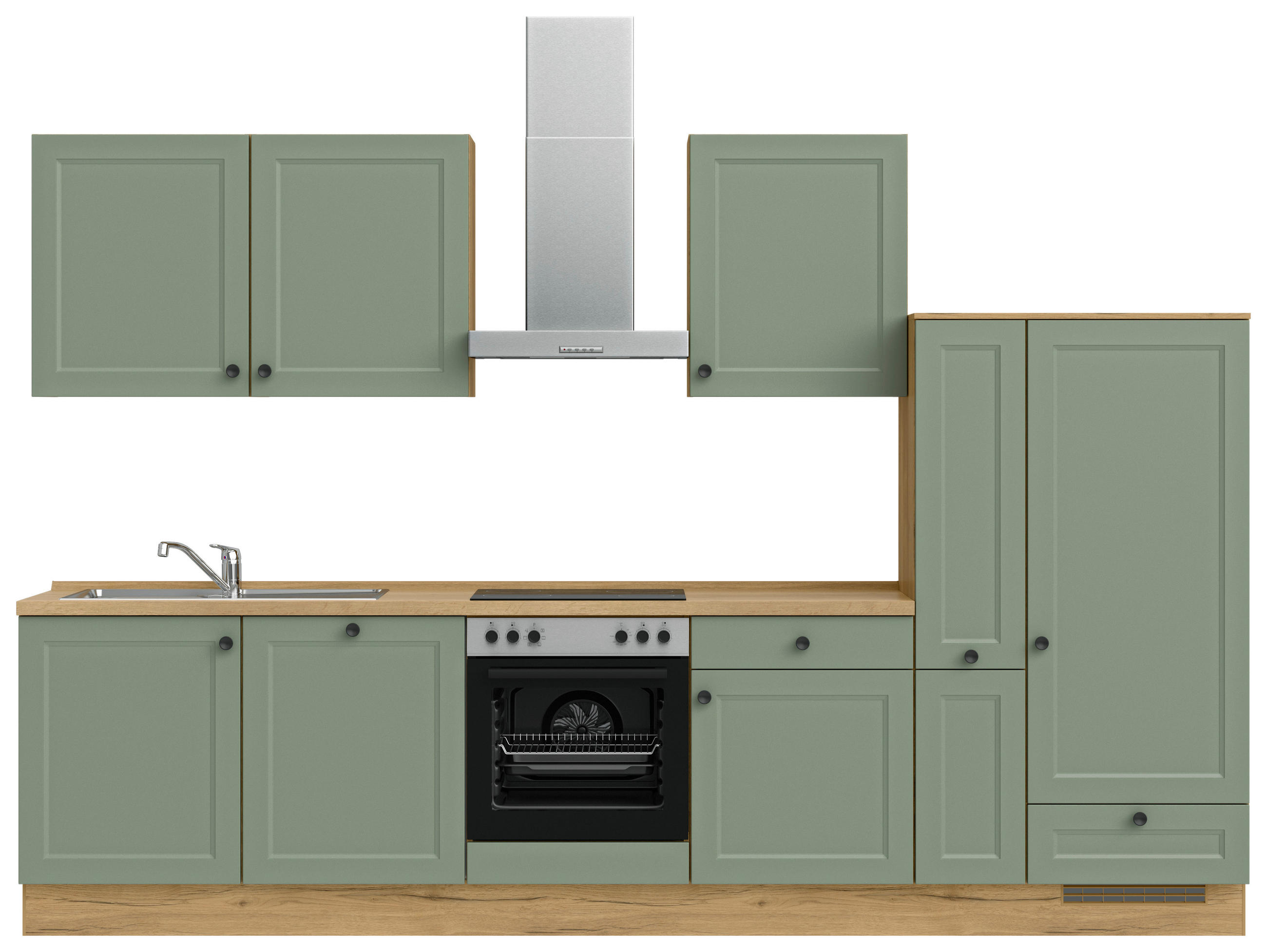KÜCHENLEERBLOCK 330 cm   in Grün, Eichefarben  - Eichefarben/Schwarz, MODERN, Holzwerkstoff/Metall (330cm) - Nobilia