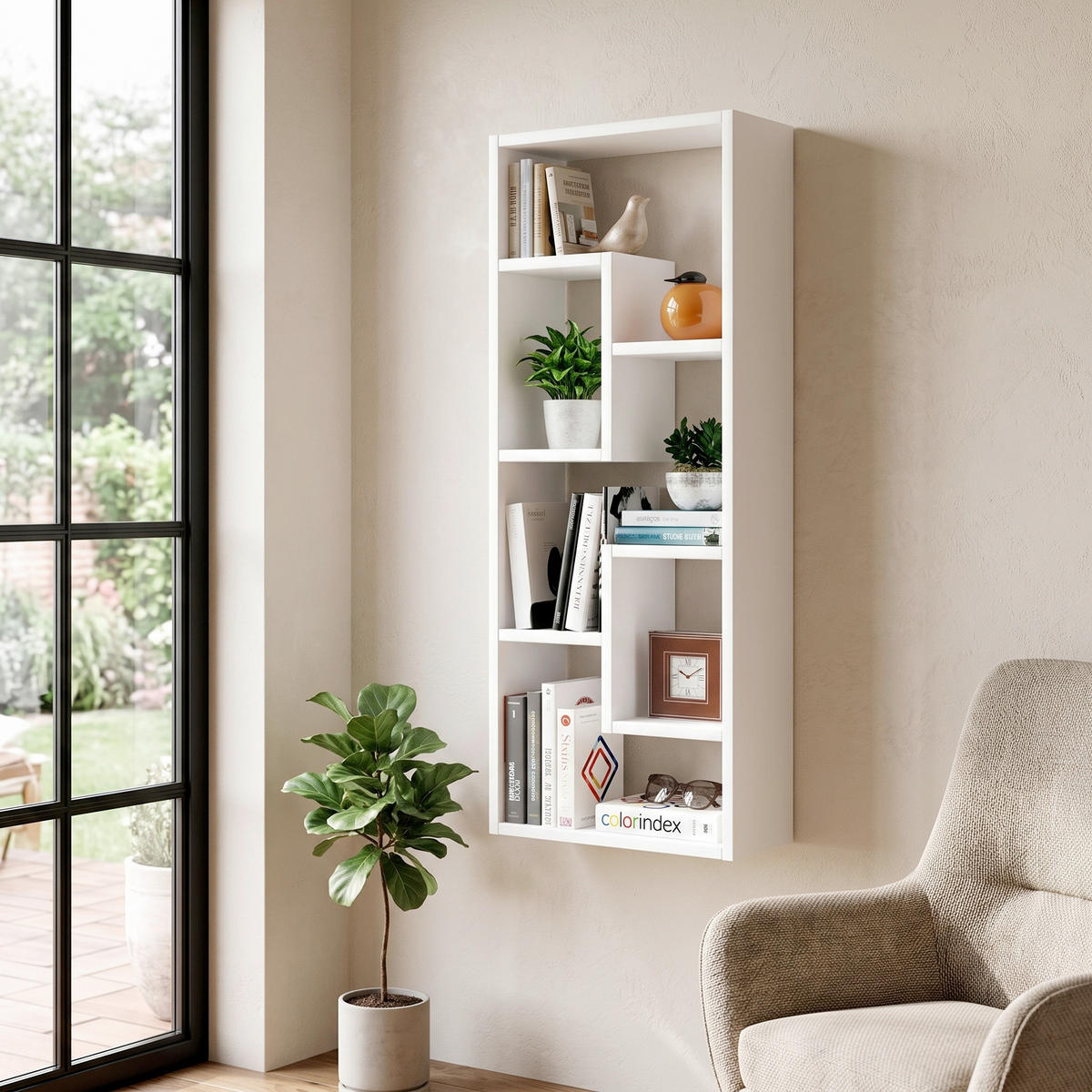 STENSKI REGAL 36/92/15 cm bela  - bela, Design, leseni material (36/92/15cm) - MID.YOU