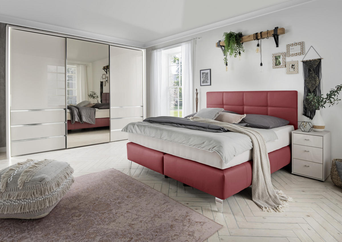 BOXSPRINGBETT 180/200 cm  in Bordeaux  - Chromfarben/Bordeaux, KONVENTIONELL, Leder/Textil (180/200cm) - Novel