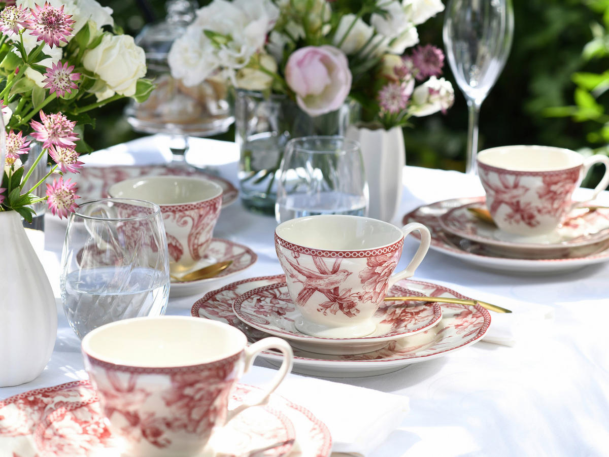 KAFFEESERVICE Weiß, Bordeaux Adelaide Rot 12-teilig  - Bordeaux/Weiß, Basics, Keramik - Creatable