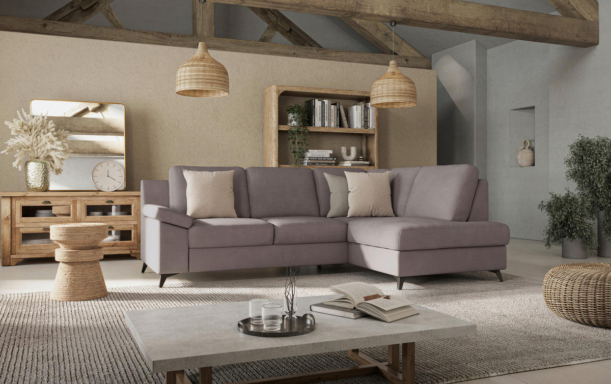 ECKSOFA in Flachgewebe Taupe  - Taupe/Schwarz, Konventionell, Textil/Metall (242/170cm) - Cotta