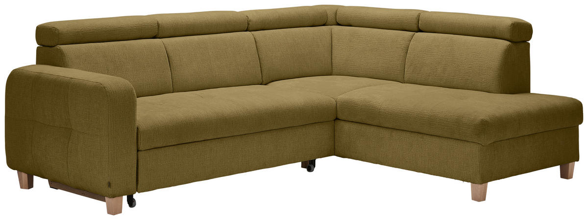 ECKSOFA inkl. Funktionen Olivgrün Samt  - Bronzefarben/Olivgrün, Design, Holz/Textil (261/206cm) - Venda