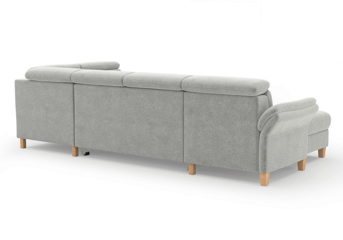 WOHNLANDSCHAFT GLENDALE E Hellgrau Flachgewebe  - Eichefarben/Hellgrau, KONVENTIONELL, Holz/Textil (166/321/193cm) - Sit & More