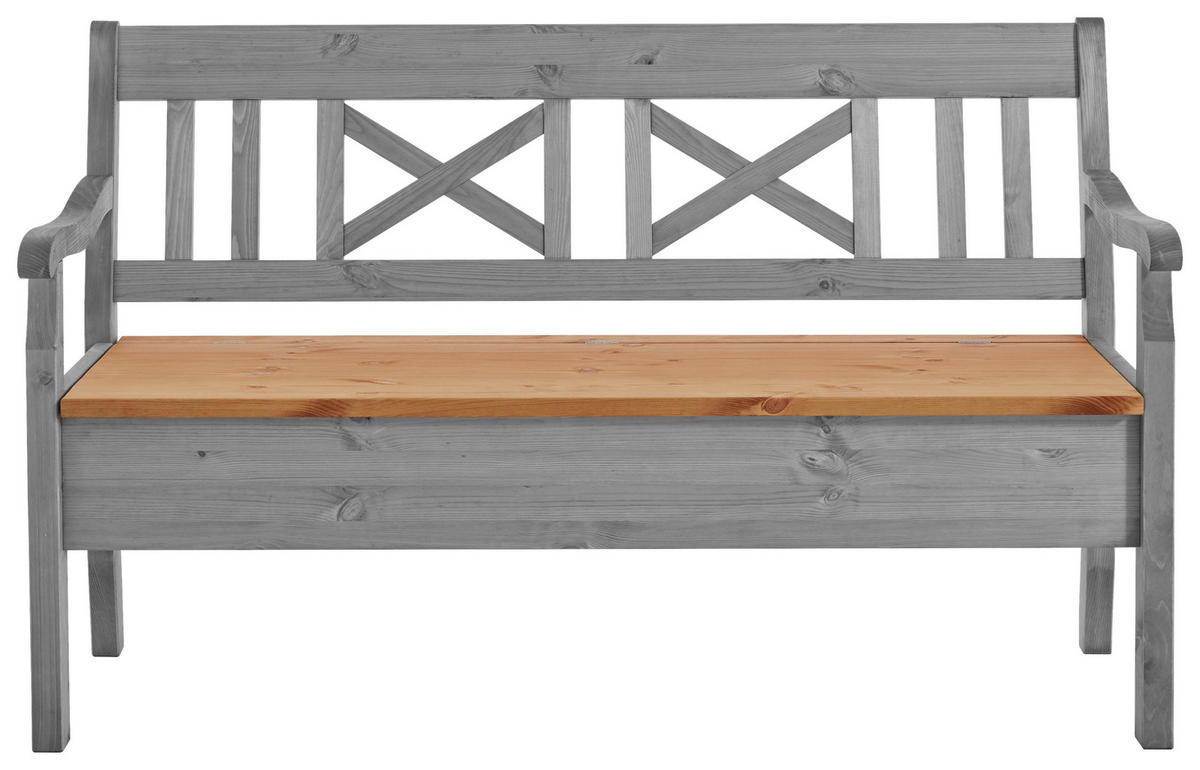 SITZBANK 148/93/58 cm Grau, Laugenfarbig Kiefer massiv  - Laugenfarbig/Grau, ROMANTIK / LANDHAUS, Holz (148/93/58cm) - Boxxx