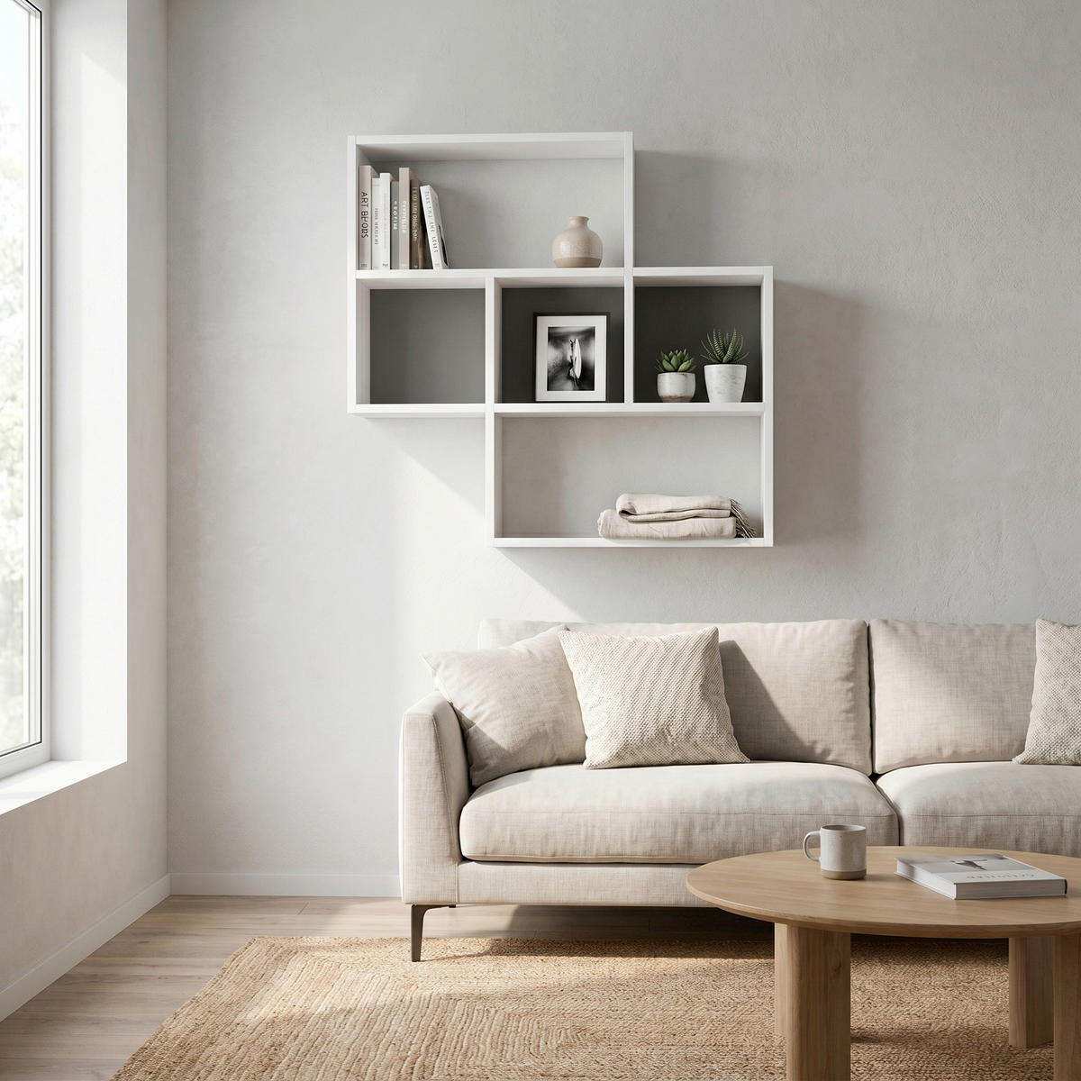 VÄGGHYLLPLAN 85/85/20 cm  - vit/mocca, Design, trämaterial (85/85/20cm) - Livetastic