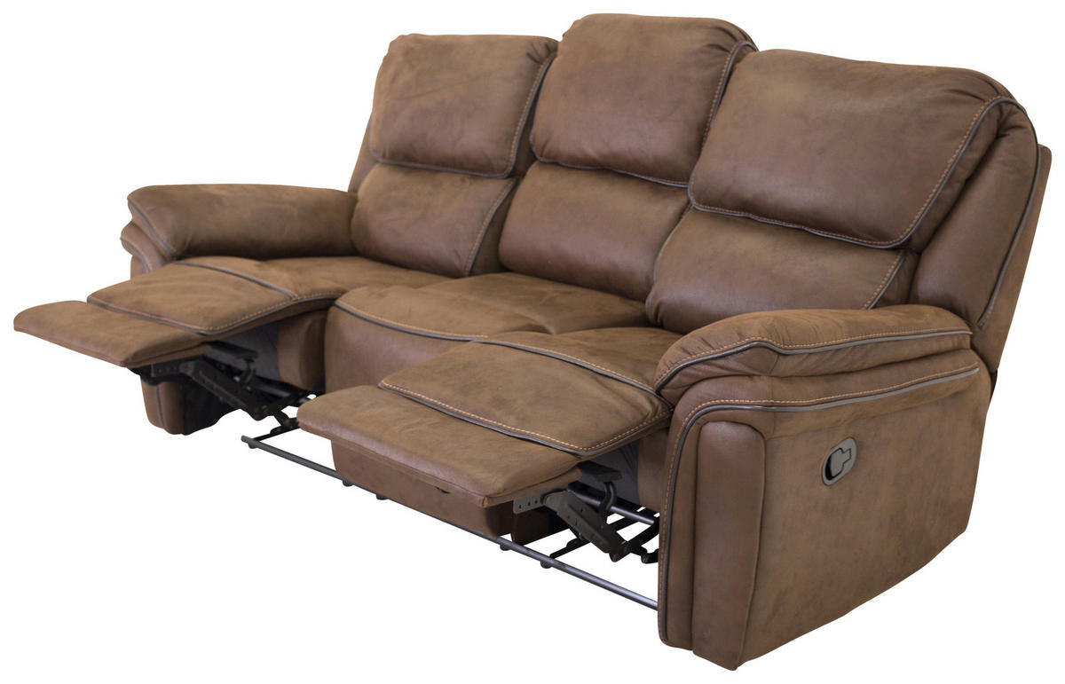 3-SITS SOFFA i läderimitation (vegan) brun, svart  - brun/svart, Design, textil/plast (206/96/98cm) - Livetastic