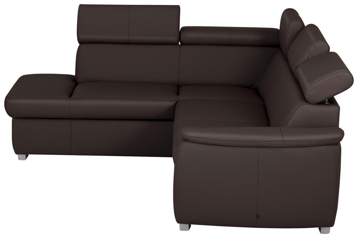 WOHNLANDSCHAFT  in Kombination Echtleder/Lederlook Dunkelbraun  - Dunkelbraun, Leder/Metall (211/262cm) - Celina Home