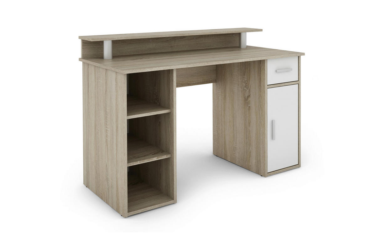 SCHREIBTISCH 120/55/88 cm  in Weiß, Sonoma Eiche  - Silberfarben/Weiß, LIFESTYLE, Holzwerkstoff/Kunststoff (120/55/88cm) - MID.YOU
