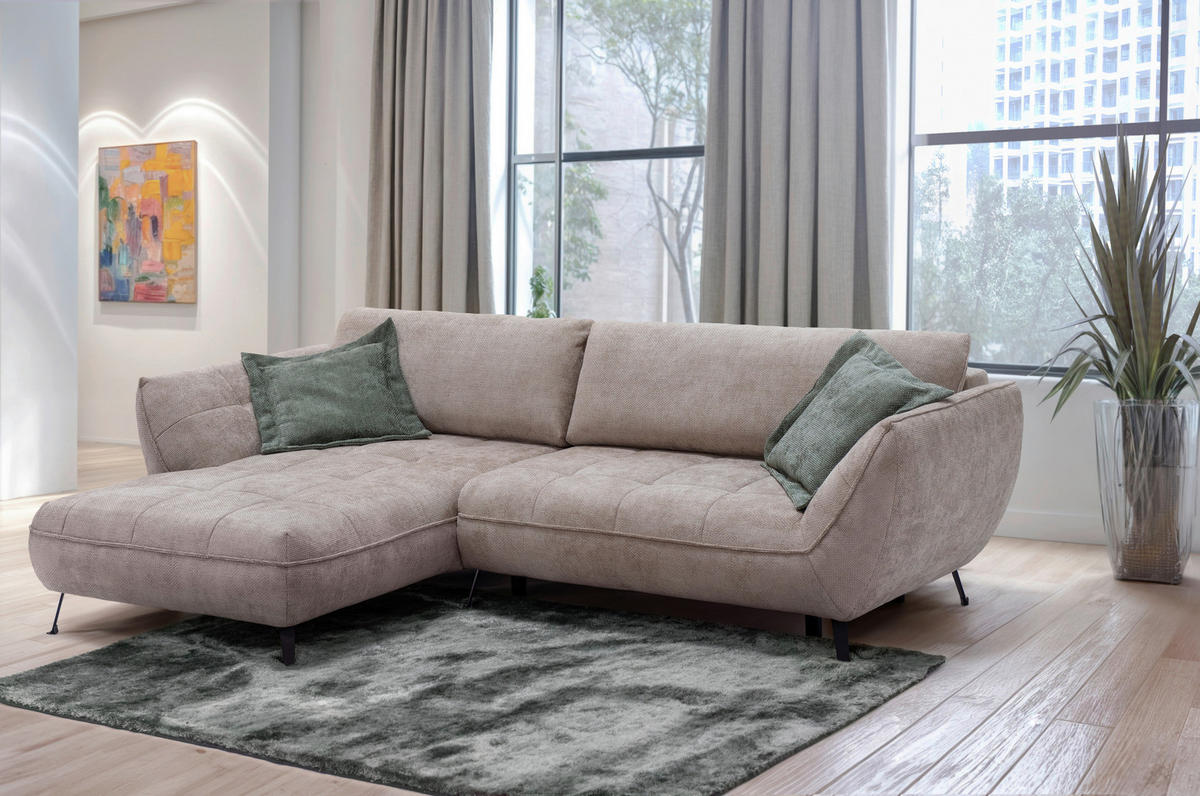 ECKSOFA in Struktur Hellbraun  187/282 cm  - Hellbraun/Schwarz, Design, Textil/Metall (187/282cm) - Livetastic