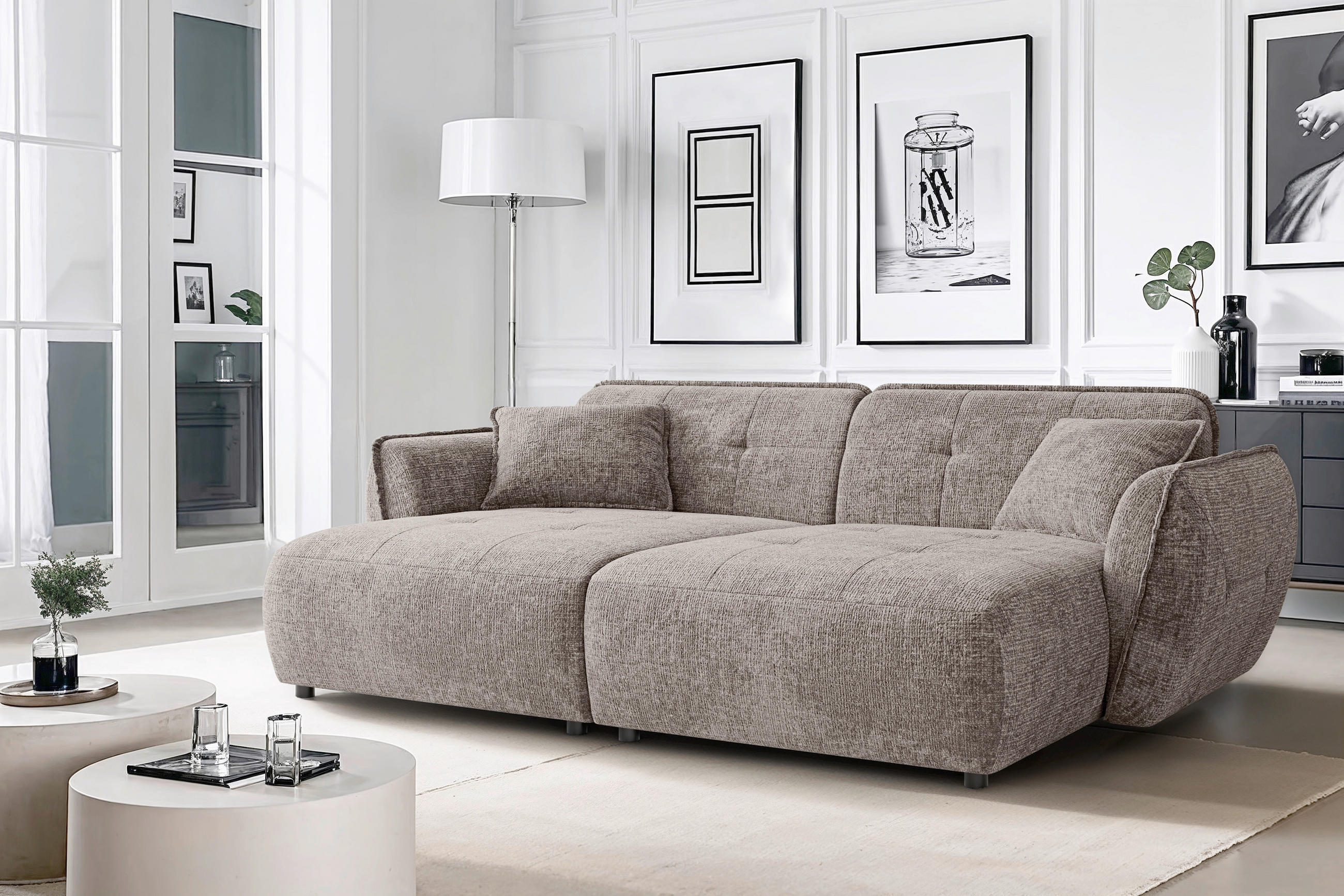 BIGSOFA NELIA Chenille Braun  - Schwarz/Braun, Design, Kunststoff/Textil (252/81/155cm) - P & B
