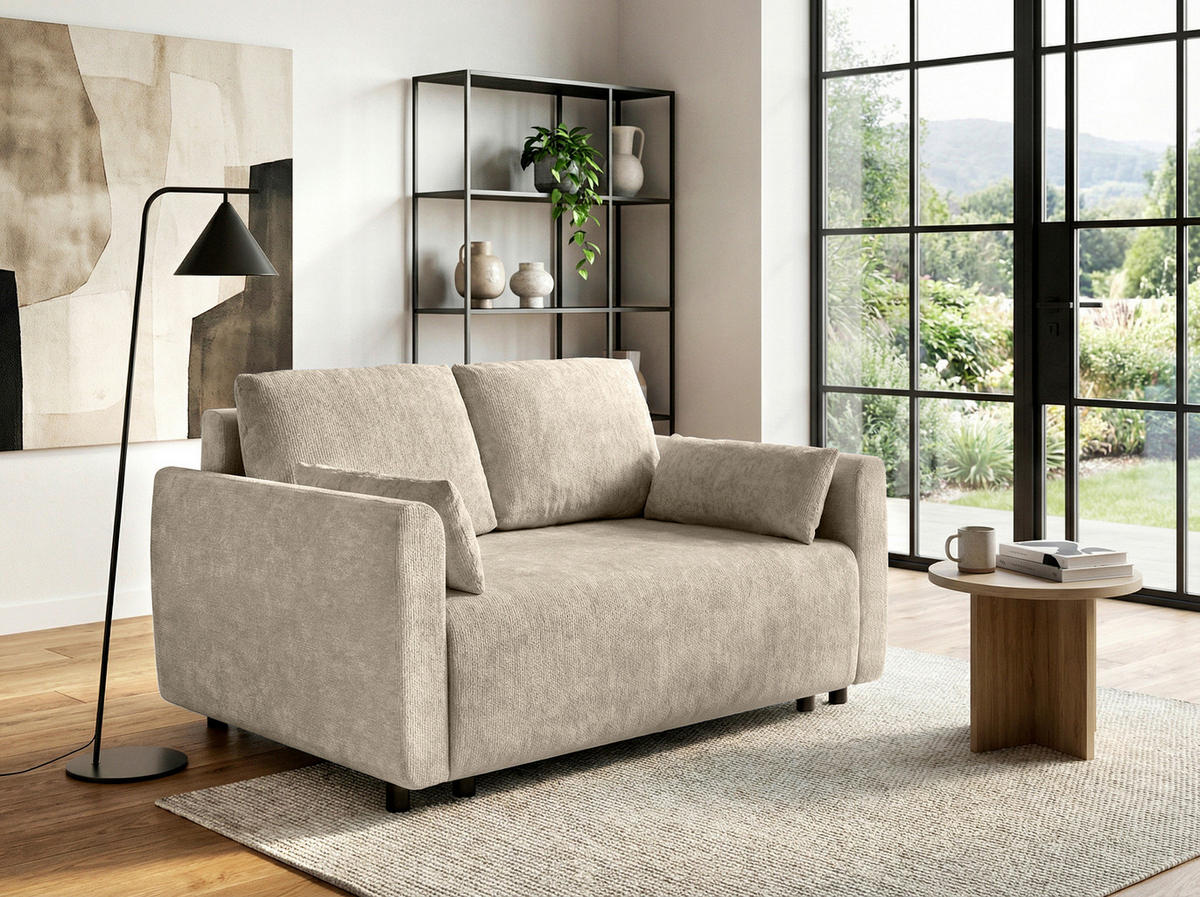 SCHLAFSOFA Chenille Beige  - Beige/Schwarz, KONVENTIONELL, Kunststoff/Textil (161/90/108cm) - Carryhome
