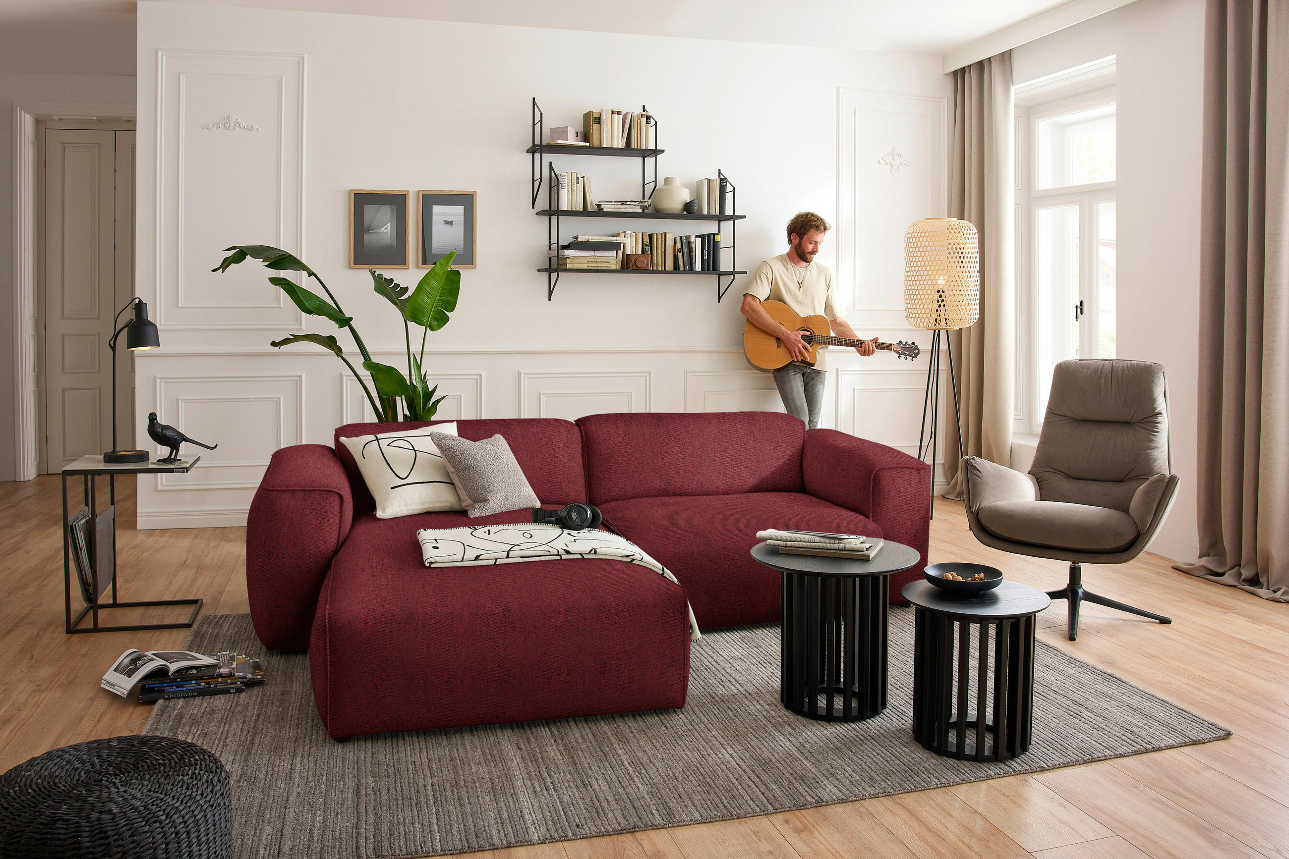 ECKSOFA in Webstoff Rot  171/265 cm  - Rot/Schwarz, Design, Kunststoff/Textil (171/265cm) - home24