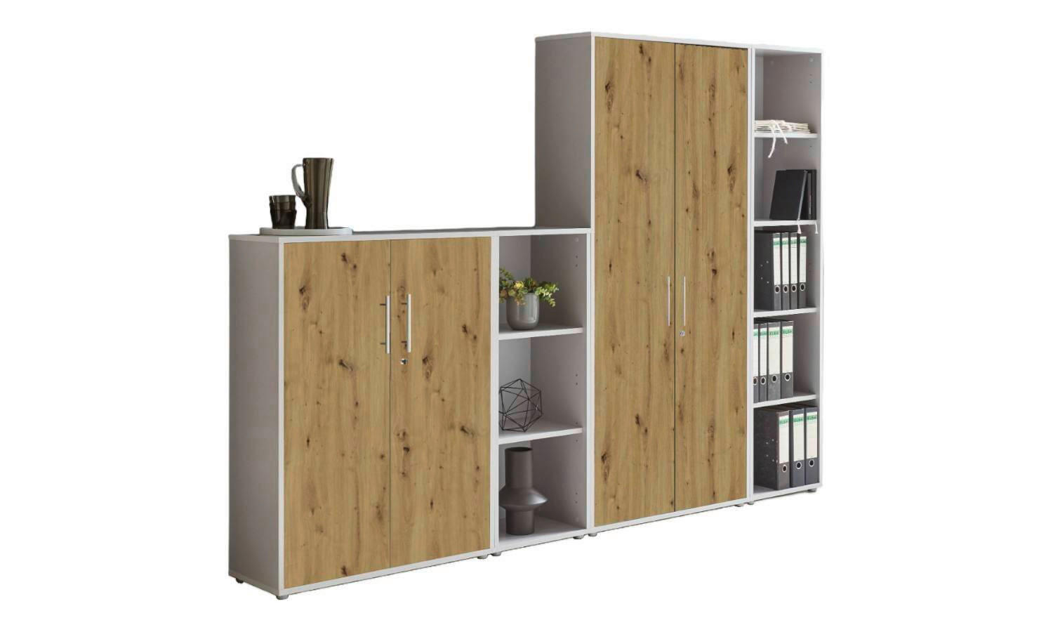 AKTENSCHRANK Hellgrau, Eiche Artisan  - Hellgrau/Eiche Artisan, MODERN, Holzwerkstoff (128,5/185,6/33cm) - MID.YOU