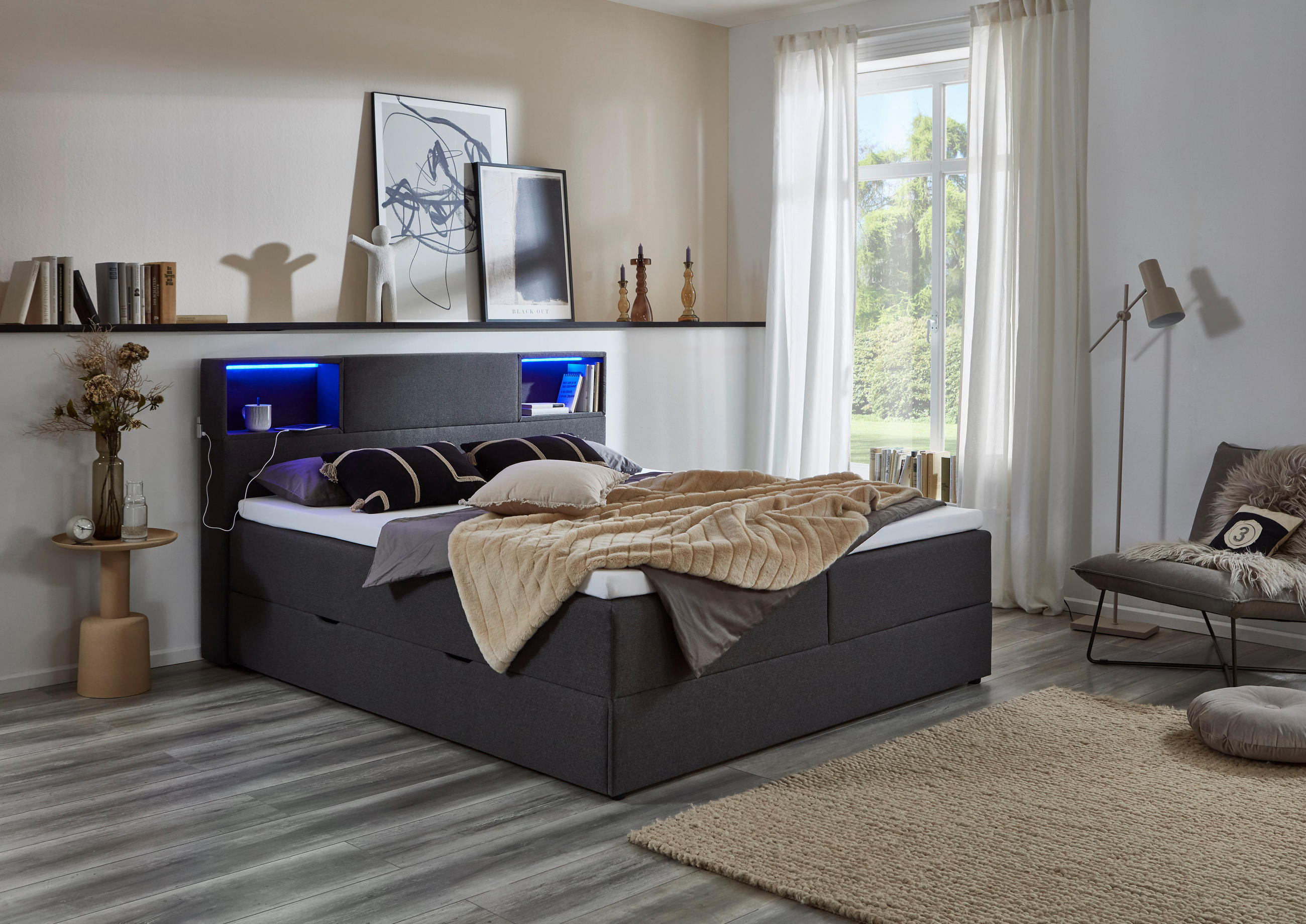 BOXSPRINGBETT 180/200 cm  in Anthrazit  - Anthrazit/Schwarz, Design, Holz/Textil (180/200cm) - Xora
